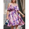 Robe Evasée Teintée à Epaule Dénudée de Grande Taille - multicolor A 3X