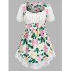 Blouse Tunique à Imprimé Fleur en Dentelle Insérée de Grande Taille à Volants - Blanc L