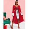 Plus Size Velvet Lace-up Christmas Bell Sleeve Dress - RED 2X
