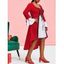 Plus Size Velvet Lace-up Christmas Bell Sleeve Dress - RED 2X