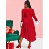 Plus Size Velvet Lace-up Christmas Bell Sleeve Dress - RED 2X