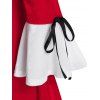 Plus Size Velvet Lace-up Christmas Bell Sleeve Dress - RED 2X