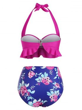 Halter Floral Ruffle Ruched Push Up Tankini Swimwear