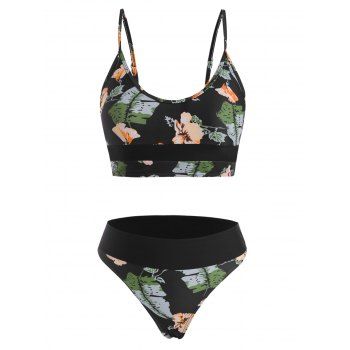 

Tropical Floral Leaf Bralette Bikini Swimwear, Black