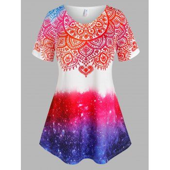 

Plus Size Tribal Print 3D Galaxy T Shirt, White