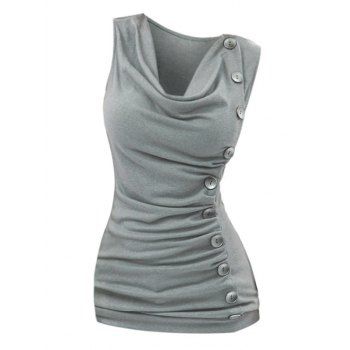 Plus Size Cowl Neck Ruched Mock Button Tank Top, Dark gray