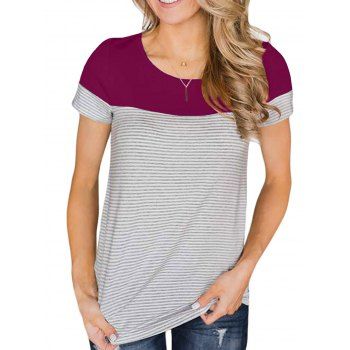 

Curved Hem Striped Tee, Deep red