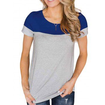 

Curved Hem Striped Tee, Deep blue