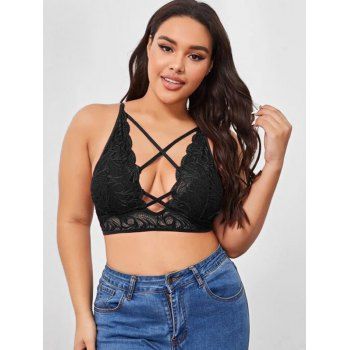 

Plus Size Lace Crisscross Front Bralette, Black