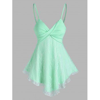 

Twist Lace Tunic Cami Tank Top, Light green