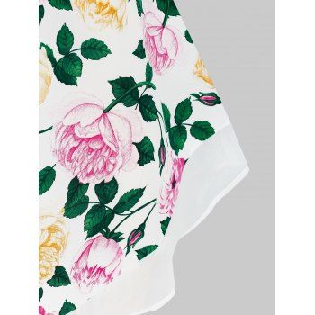 Plus Size Cold Shoulder Floral Print Bowknot Blouse