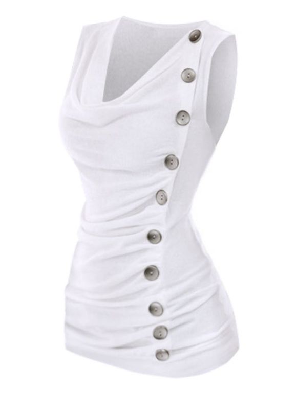 Débardeur Boutonné Plissé de Grande Taille à Col Bénitier - Blanc 5XL
