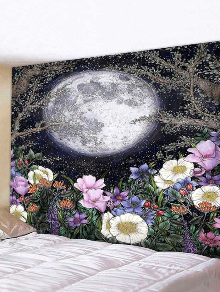 Tapisserie Murale Imperméable à Imprimé Lune et Fleur - multicolor I W91 X L71 INCH