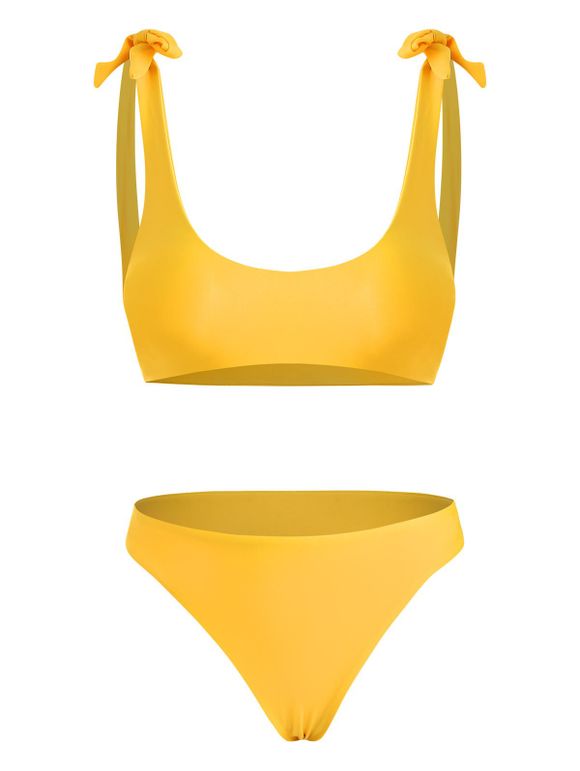 Bikini Nœud Noué à Taille Basse - Jaune XL