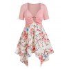 T-shirt Mouchoir Fleuri Anneau en O Imprimé de Grande Taille - Rose clair 5X