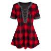T-shirt à Carreaux à Lacets - Rouge L