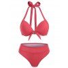 Maillot de Bain Bikini Côtelé Dos-Nu avec Nœud - Rouge S