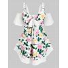 Chemisier à Imprimé Fleuri à Epaule Dénudée de Grande Taille avec Nœud Papillon - Blanc 1X