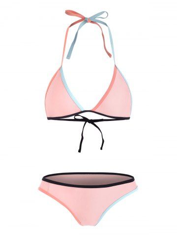 Color Contrast Thong Bikini Set