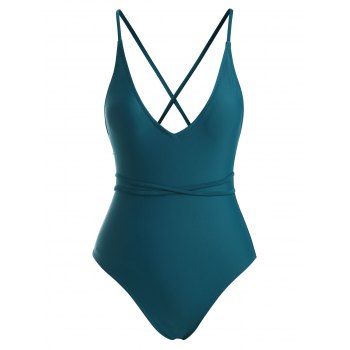 

Crisscross High Leg One-piece Swimwear, Greenish blue