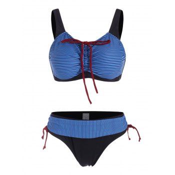 

Striped Swimsuit Cinched Trim Padded Bikini Swimwear, Multicolor a