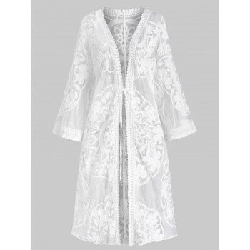 

Embroidered Sheer Kimono Cover Up, White