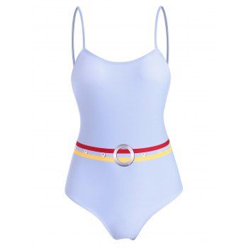 

Print Spaghetti Strap One-piece Swimwear, Light blue