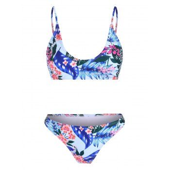 

Floral Leaf Print Spaghetti Strap Bikini, Colormix