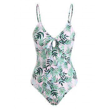 

Tropical Swimsuit One-piece Leaf High Waisted Print Swimwear, Light pink