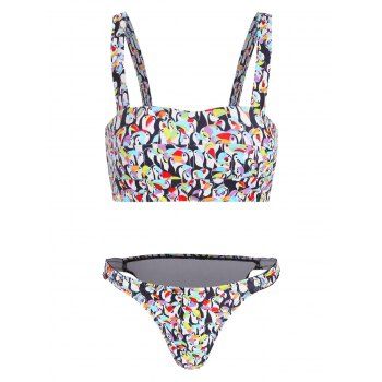 

Penguin Print Bralette Bikini Set, Colormix