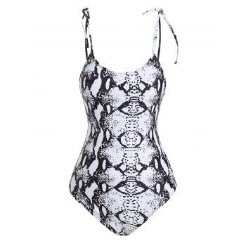 

Snakeskin Tie Shoulder One-piece Swimsuit, Black