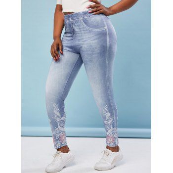 Image of Plus Size Flower D Jean Pattern High Rise Jeggings