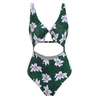 

Floral Knot Cutout One-piece Swimsuit, Deep green