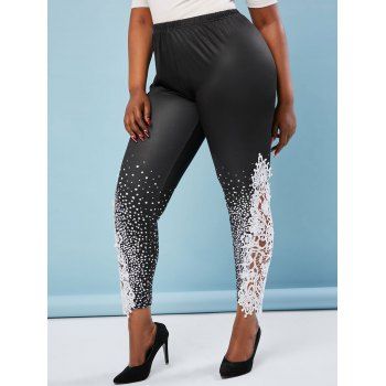 

Plus Size Lace Insert Polka Dot Leggings, Black