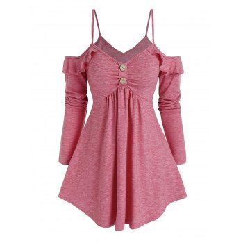 

Ruffle Cold Shoulder T Shirt, Light pink