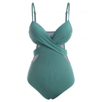 

Ribbed Twist Cutout Push Up One-piece Swimsuit, Light green