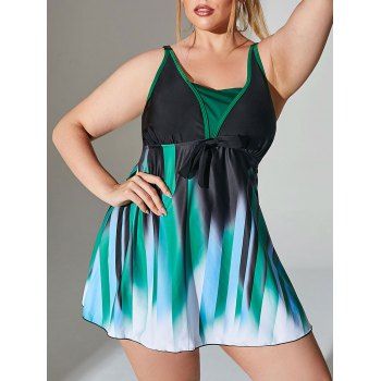 

Plus Size Gradient A Line Boyshort Tankini Swimwear, Black