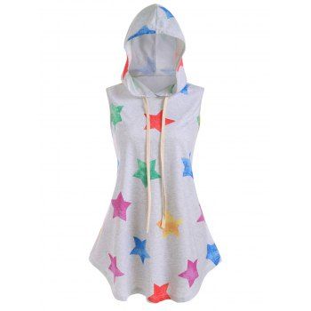 

Plus Size Hooded Stars Print Tank Top, Gray