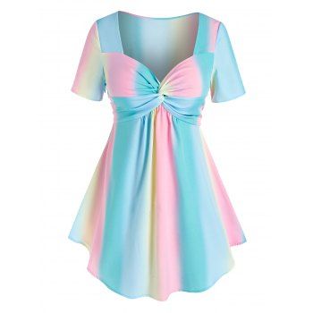 

Plus Size Front Twist Ombre Color Tee, Multicolor