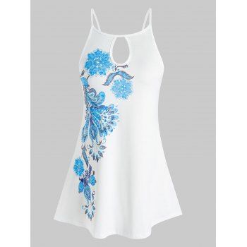 

Plus Size Keyhole Collar Floral Tank Top, White