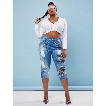Plus Size 3D Print Cropped Skinny Jeggings