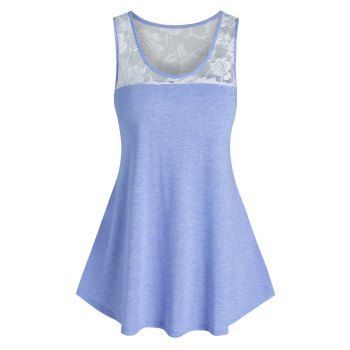 

Basic Lace Panel Swing Tank Top, Light blue