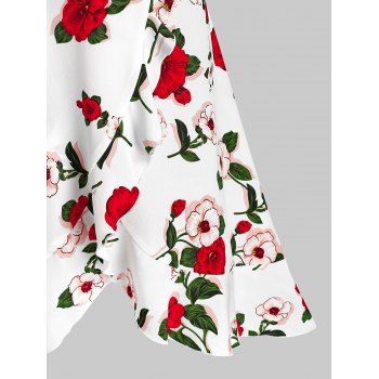 Floral Print Cold Shoulder Ruffle Dress