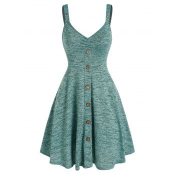 Robes Décontractées Mini Robe d'Eté Chinée sans Manches avec Faux Bouton en Ligne A