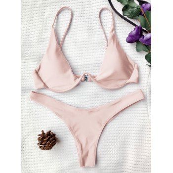 

Underwired Plunge Bathing Suit, Pink