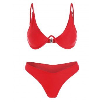 

Underwired Plunge Bathing Suit, Red