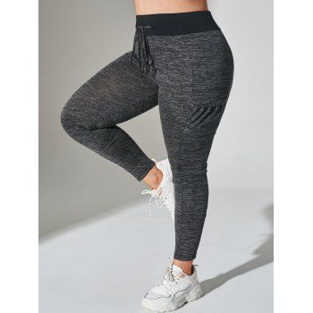 

Plus Size Drawstring Side Pockets Space Dye Pants, Dark slate grey