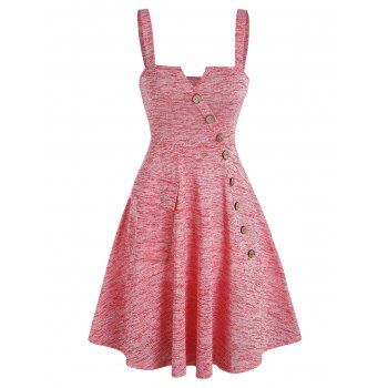 

Space Dye Mock Button Pockets Dress, Light pink