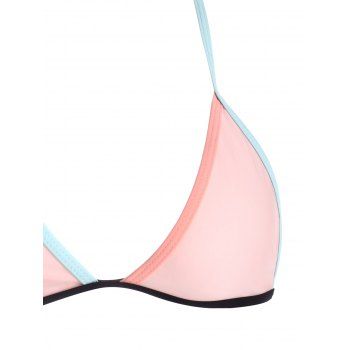 

Color Contrast Thong Bikini Set, Pink