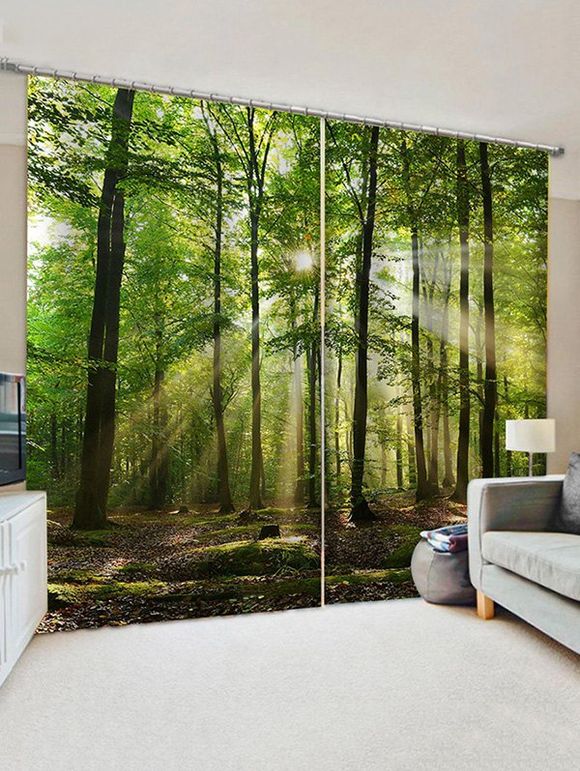 Rideaux de Fenêtre à Imprimé 3D Forêt et Soleil 2 Pièces - multicolor W33.5 X L79 INCH X 2PCS